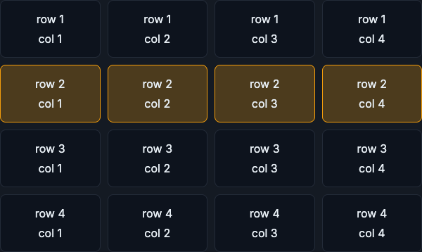 Grid with one full row highlighted across all columns